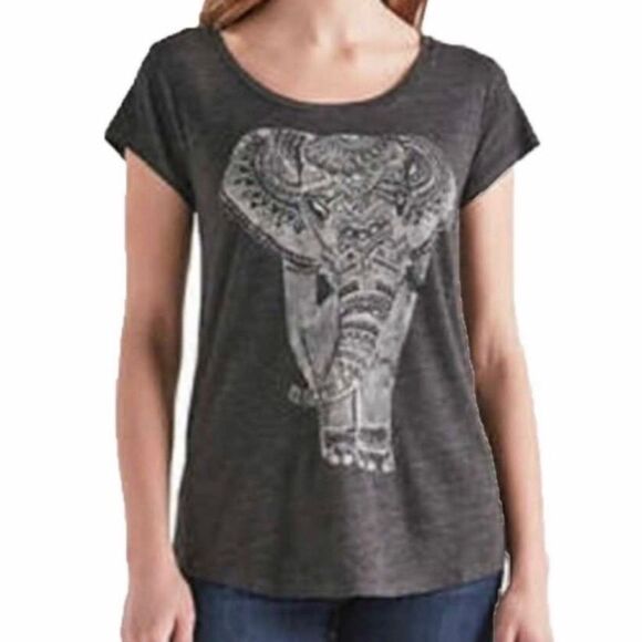 Lucky Brand Elephant Short Sleeve Bohemian Tee Gray Sz S - Picture 1 of 8
